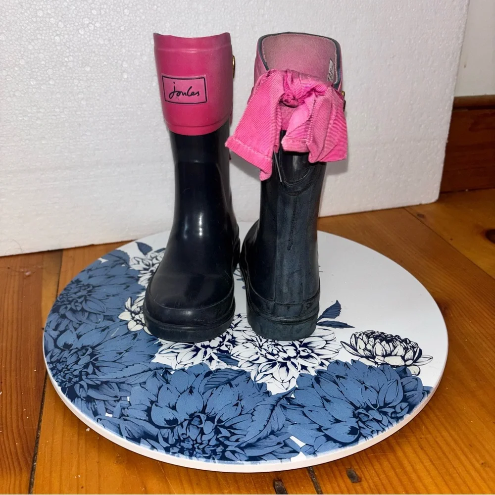 Joules Girls Rain Boots Pink Bow Wellies Size 11